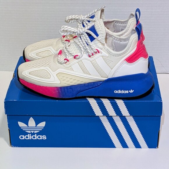 Adidas Women's ZX 2K BOOST Sneakers Shoes FY0605 White Blue Pink - Size 5.5 - Picture 1 of 8
